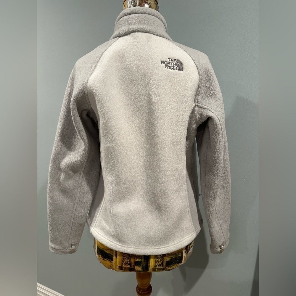 The North Face Womens Khumbu Fleece Jacket White Gray Pockets Toggle Elastic XS - Picture 3 of 8